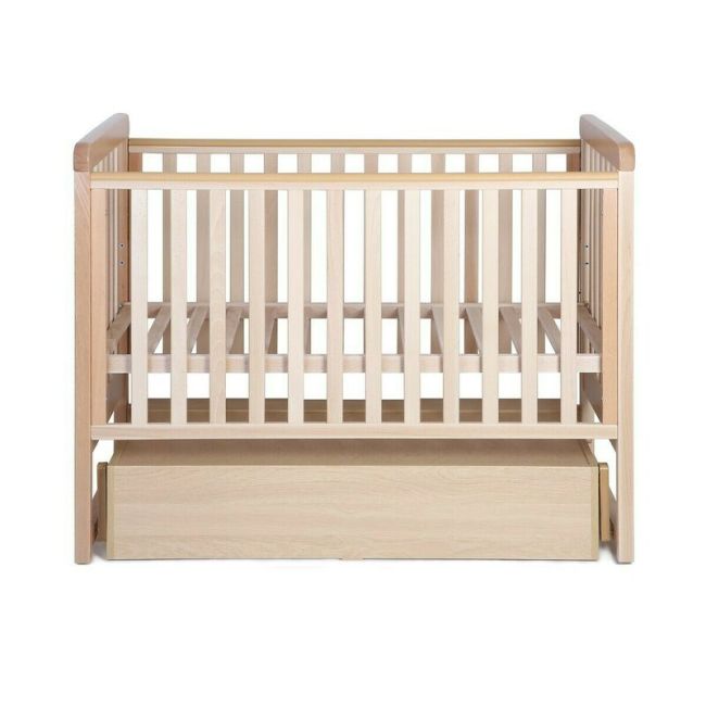 Patut cu sistem de leganare, laterala culisanta, sertar YappyMove din lemn de fag, Cu sina speciala pentru dentitie, Suport pentru saltea reglabil, YappyKids, 120x60 cm, Natur BYNYappyMove_natural