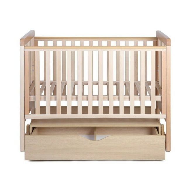 Patut cu sistem de leganare, laterala culisanta, sertar YappyMove din lemn de fag, Cu sina speciala pentru dentitie, Suport pentru saltea reglabil, YappyKids, 120x60 cm, Natur BYNYappyMove_natural