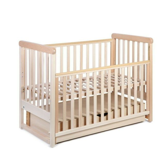 Patut cu sistem de leganare, laterala culisanta, sertar YappyMove din lemn de fag, Cu sina speciala pentru dentitie, Suport pentru saltea reglabil, YappyKids, 120x60 cm, Natur BYNYappyMove_natural