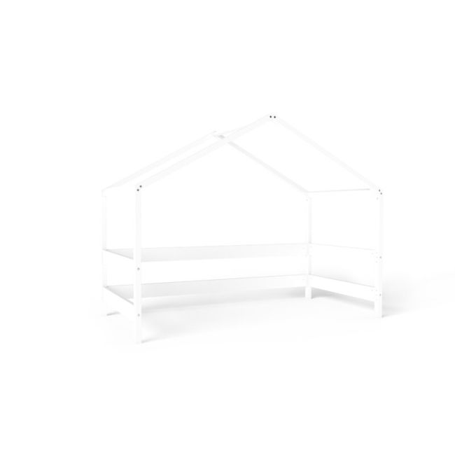 Patut tip casuta YappyHytte Bed din lemn certificat FSC, Transformabil in casuta de joaca, Cu bariera de protectie, In stil scandinav, Yappy Kids, 160x80 cm, Alb BYNYappyHytte_white