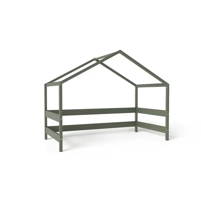 Patut tip casuta YappyHytte Bed din lemn certificat FSC, Transformabil in casuta de joaca, Cu bariera de protectie, In stil scandinav, Yappy Kids, 160x80 cm, Verde BYNYappyHytte_green