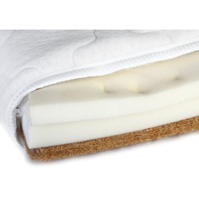 Saltea ortopedica pentru patut YappyMemory II din sisal, cocos si spuma de memorie, Cu husa cu Aloe vera, YappyKids, 120x60x9 cm, Alb BYNYappyMemory_II_120x60