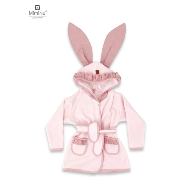 MimiNu - Halat de baie cu urechi 6 - 36 luni, Moale, Cu volanase, Cu buzunare, Cu cordon, Colectia Royal, Powder Pink BYN6426972010801