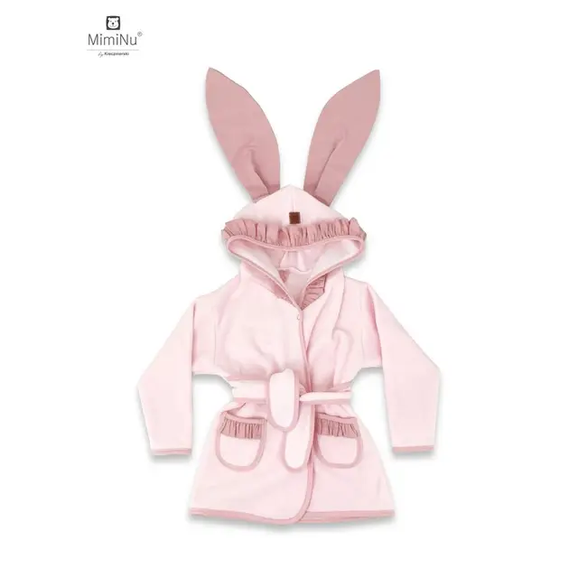 MimiNu - Halat de baie cu urechi 6 - 36 luni, Moale, Cu volanase, Cu buzunare, Cu cordon, Colectia Royal, Powder Pink BYN6426972010801