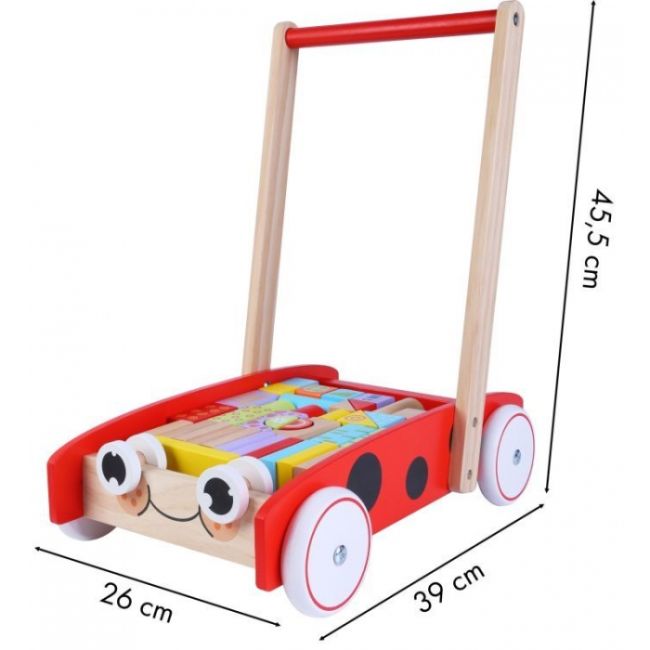 Antemergator din lemn + 40 de cuburi ecotoys 2112 buburuza edeedi2112