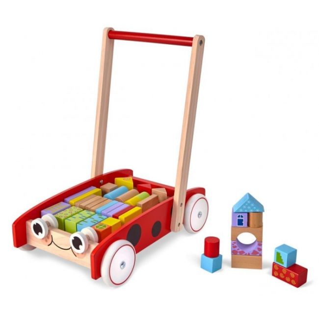 Antemergator din lemn + 40 de cuburi ecotoys 2112 buburuza edeedi2112