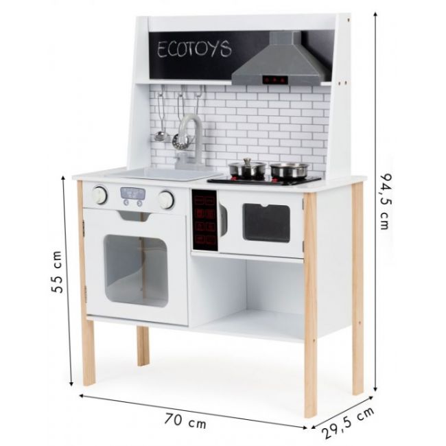 Bucatarie din lemn cu sunete, accesorii si led-uri ecotoys plk537 edeediplk537