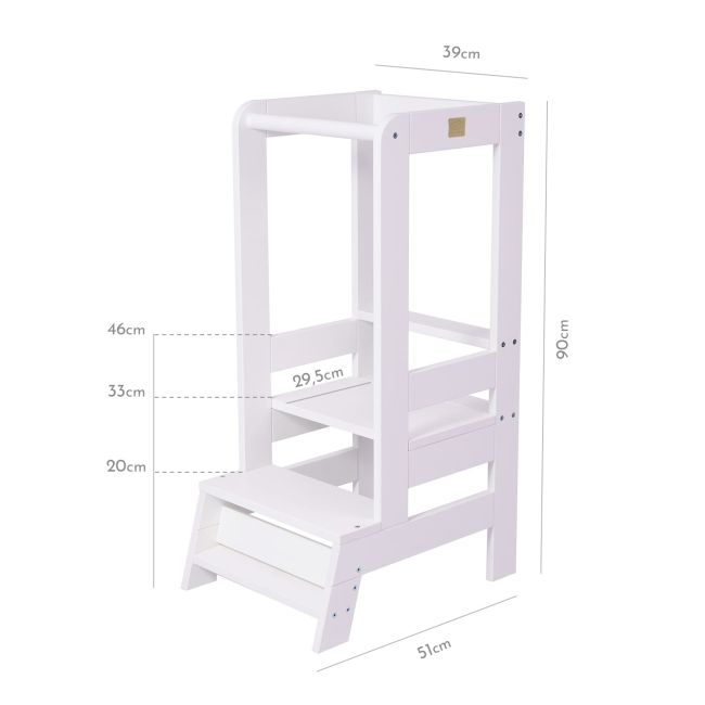 Inaltator Learning Tower Ajustabil, Ajutor De Bucatarie Meowbaby  , Lemn Alb Pjbkh01002wie