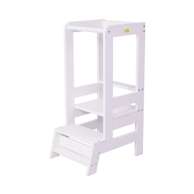 Inaltator Learning Tower Ajustabil, Ajutor De Bucatarie Meowbaby  , Lemn Alb Pjbkh01002wie