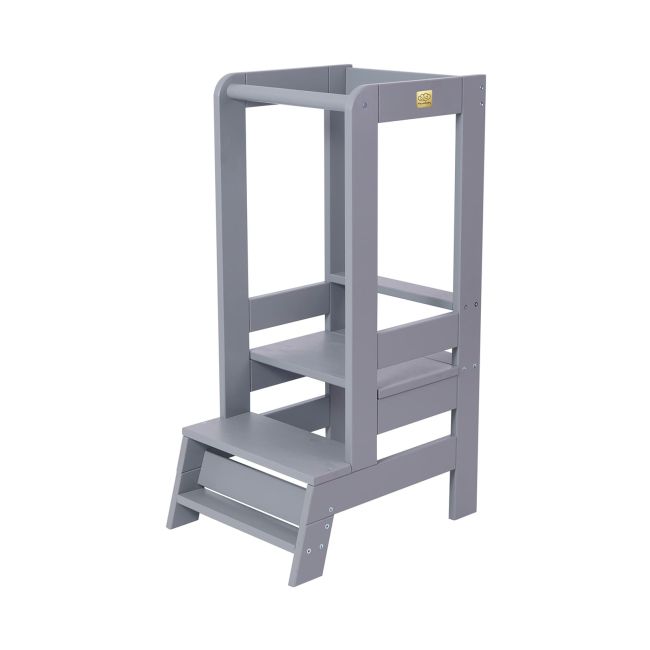 Inaltator Learning Tower Ajustabil, Ajutor De Bucatarie Meowbaby  , Lemn Gri Inchis Pjbkh01012scie