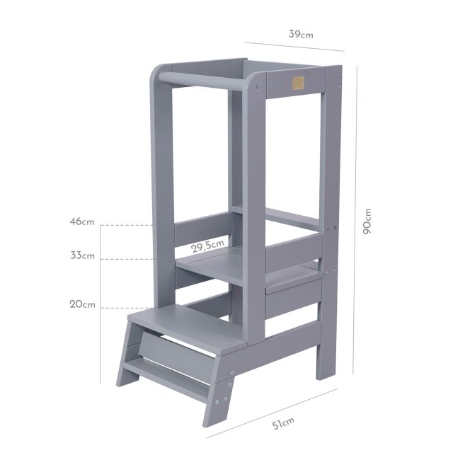 Inaltator Learning Tower Ajustabil, Ajutor De Bucatarie Meowbaby  , Lemn Gri Inchis Pjbkh01012scie
