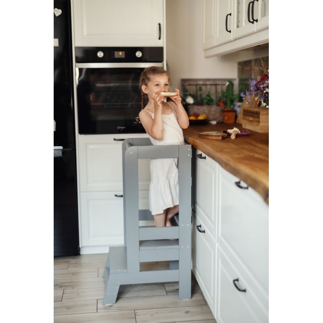 Inaltator Learning Tower Ajustabil, Ajutor De Bucatarie Meowbaby  , Lemn Gri Inchis Pjbkh01012scie
