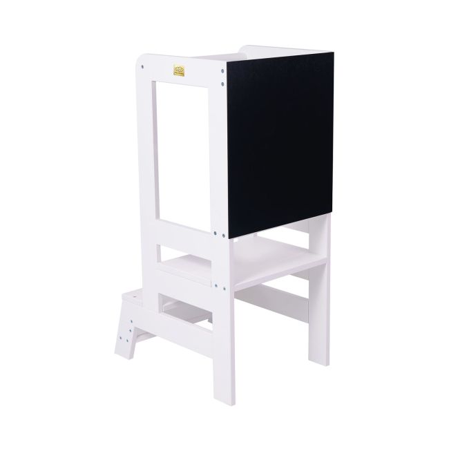 Inaltator Learning Tower Ajustabil Cu Tabla De Scris, Ajutor De Bucatarie Meowbaby  , Lemn Alb Pjbkh02002wie