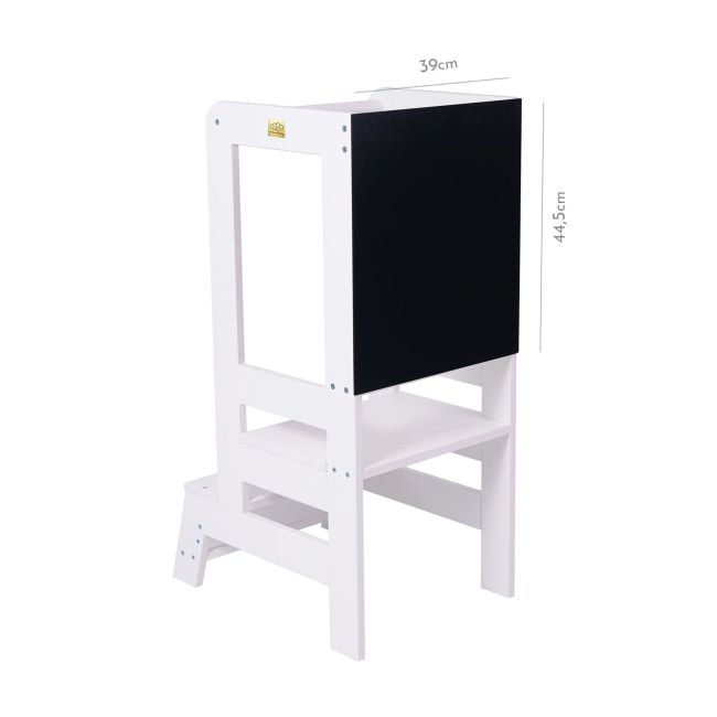 Inaltator Learning Tower Ajustabil Cu Tabla De Scris, Ajutor De Bucatarie Meowbaby  , Lemn Alb Pjbkh02002wie