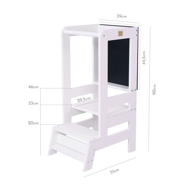 Inaltator Learning Tower Ajustabil Cu Tabla De Scris, Ajutor De Bucatarie Meowbaby  , Lemn Alb Pjbkh02002wie
