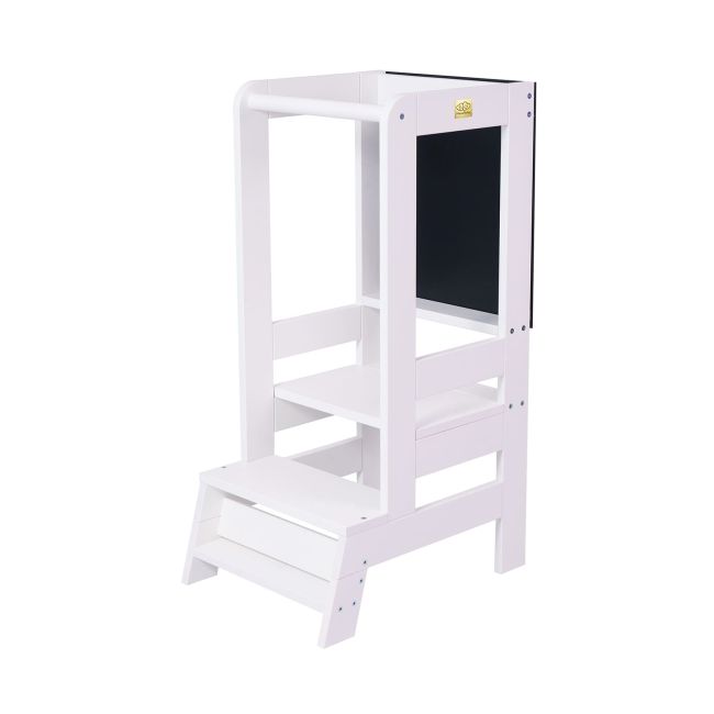 Inaltator Learning Tower Ajustabil Cu Tabla De Scris, Ajutor De Bucatarie Meowbaby  , Lemn Alb Pjbkh02002wie