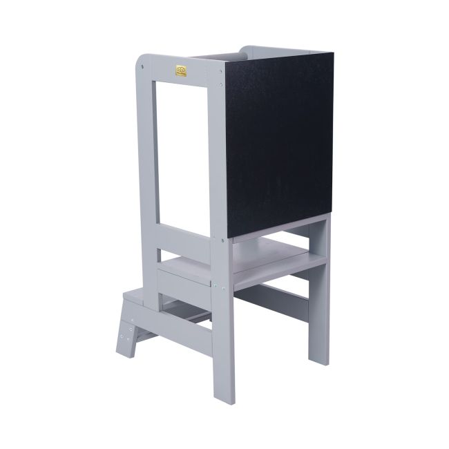 Inaltator Learning Tower Ajustabil Cu Tabla De Scris, Ajutor De Bucatarie Meowbaby  , Lemn Gri Inchis Pjbkh02012scie