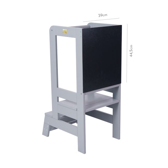 Inaltator Learning Tower Ajustabil Cu Tabla De Scris, Ajutor De Bucatarie Meowbaby  , Lemn Gri Inchis Pjbkh02012scie