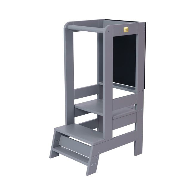 Inaltator Learning Tower Ajustabil Cu Tabla De Scris, Ajutor De Bucatarie Meowbaby  , Lemn Gri Inchis Pjbkh02012scie