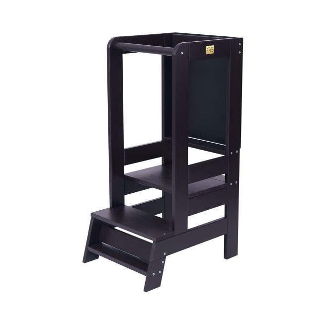 Inaltator Learning Tower Ajustabil Cu Tabla De Scris, Ajutor De Bucatarie Meowbaby  , Lemn Negru Pjbkh02011cie