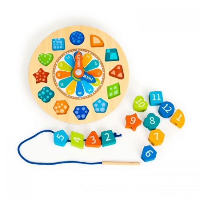 Jucarie educativa din lemn 3 in 1 tip ceas ecotoys ph05i006 edeediph05i006