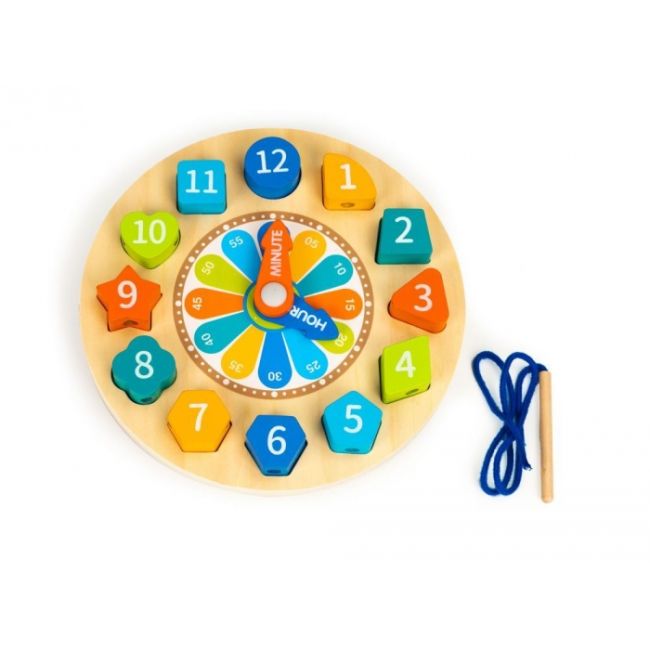 Jucarie educativa din lemn 3 in 1 tip ceas ecotoys ph05i006 edeediph05i006