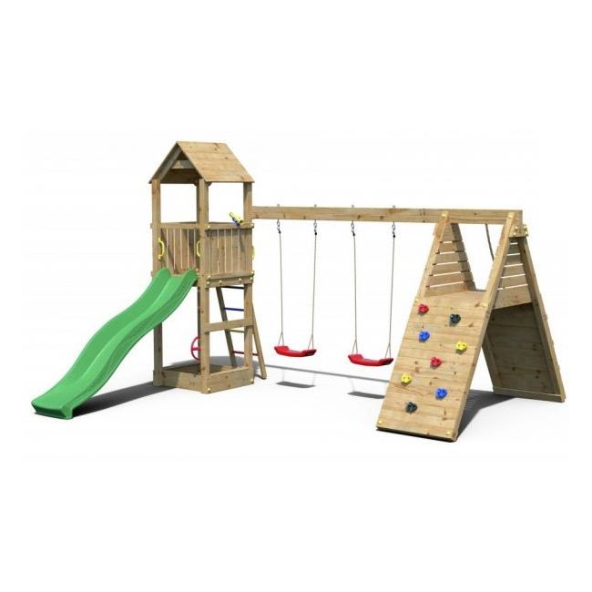Loc de joaca din lemn fungoo fleppi cu 2 leagane si catarator 04630pk - okefu04630pk