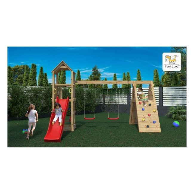 Loc de joaca din lemn fungoo fleppi cu 2 leagane si catarator 04630pk - okefu04630pk