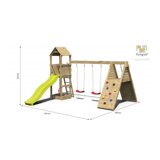 Loc de joaca din lemn fungoo fleppi cu 2 leagane si catarator 04630pk - okefu04630pk