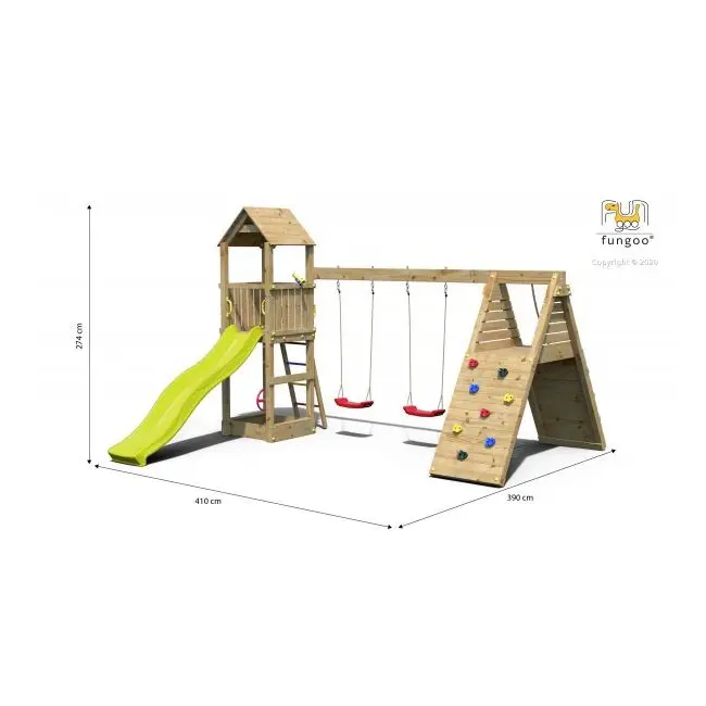Loc de joaca din lemn fungoo fleppi cu 2 leagane si catarator 04630pk - okefu04630pk
