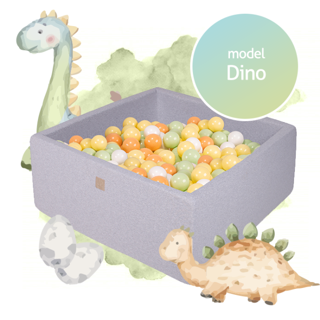 Piscina Uscata Cu 300 De Bile (alb, Portocaliu, Verde Deschis Si Galben Pastel) Meowbaby  , Dino, 90x90x40 Cm, Gri Pjbzkdino01