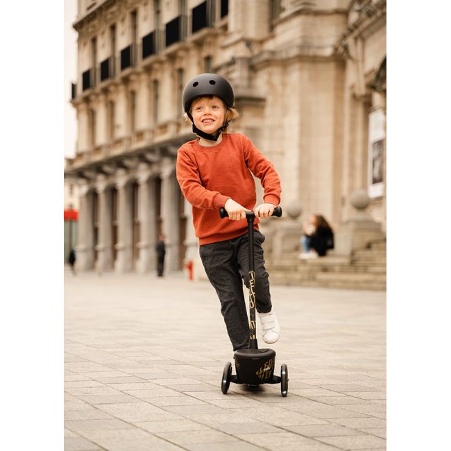 Pachet: Trotineta Copii Pliabila Cu Roti Luminoase, Suport Jucarie, Highwaykick 2 Black Gold Limited, 2 Ani +, Pana La 50 Kg, Scoot  Ride Si Casca S-m, 51-55 Cm, 3 Ani+ Pjb96529+96442