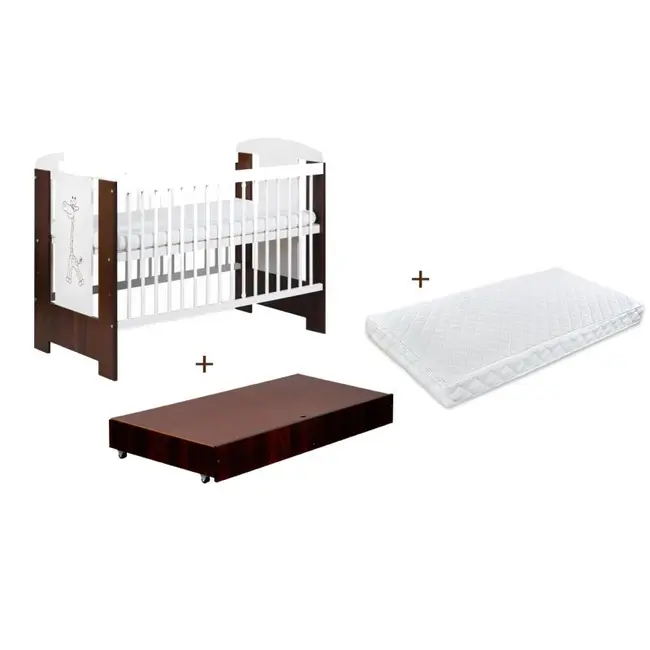 Patut cu sertar KLUPS Little Giraffe Wenge + Saltea 8 Confort II 00009566