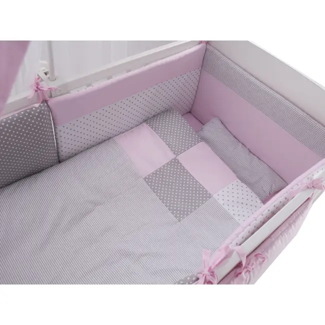 Lenjerie MyKids Dots Pink-Grey 11 Piese 120x60 cm 00071183