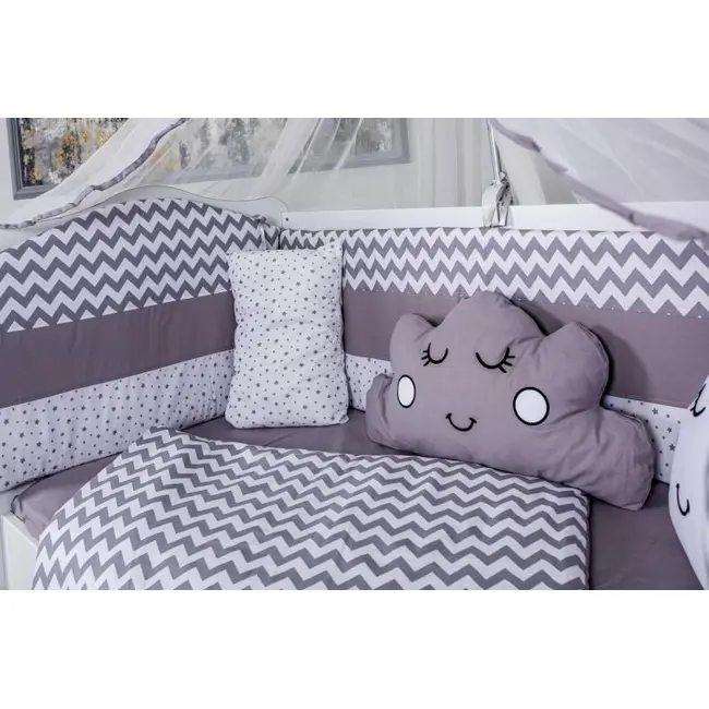 Lenjerie MyKids 10 piese Cloud gri-alb fara baldachin 120x60 cm 00081639