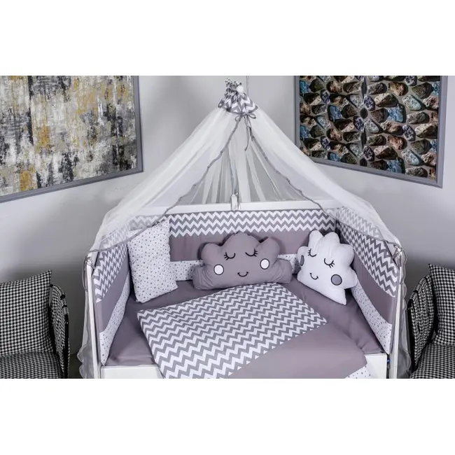 Lenjerie MyKids 10 piese Cloud gri-alb fara baldachin 120x60 cm 00081639