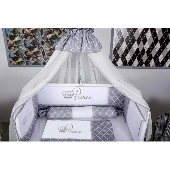 Lenjerie MyKids 10 piese Queen gri-roz cu baldachin 120x60 cm 00081650