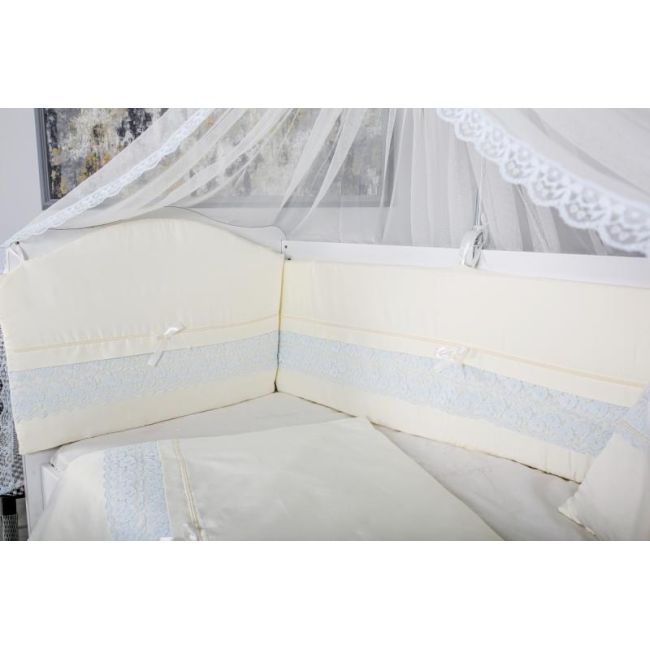 Lenjerie MyKids 11 piese Cream albastru cu baldachin 120x60 cm 00081642