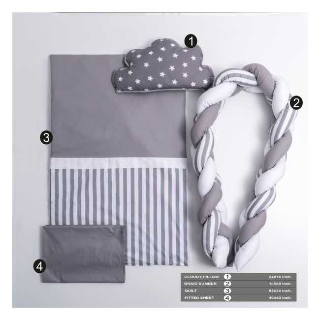 Lenjerie MyKids 6 piese Gray-White fara baldachin 120x60 cm 00081662