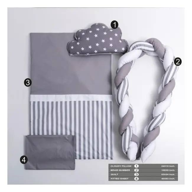 Lenjerie MyKids 6 piese Gray-White fara baldachin 120x60 cm 00081662