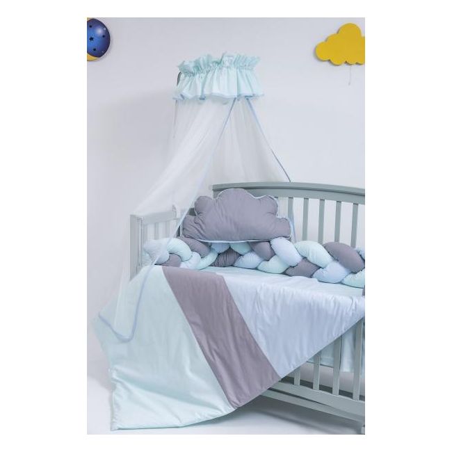 Lenjerie MyKids 8 piese Gray-Blue cu baldachin 120x60 cm 00081663