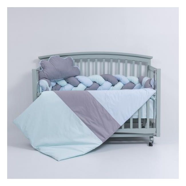 Lenjerie MyKids 8 piese Gray-Blue cu baldachin 120x60 cm 00081663