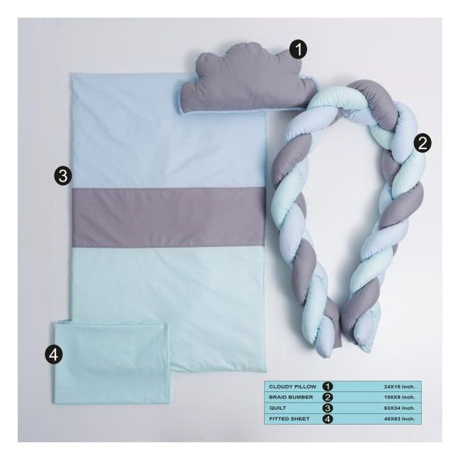 Lenjerie MyKids 8 piese Gray-Blue cu baldachin 120x60 cm 00081663