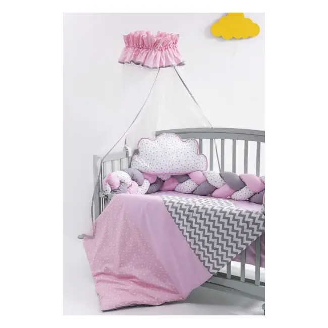 Lenjerie MyKids 8 piese Gray-Pink cu baldachin 120x60 cm 00081665