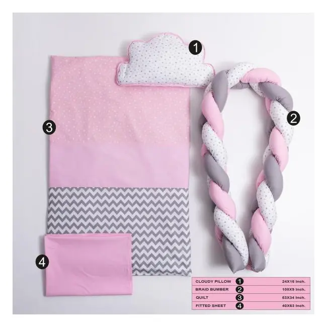 Lenjerie MyKids 8 piese Gray-Pink cu baldachin 120x60 cm 00081665