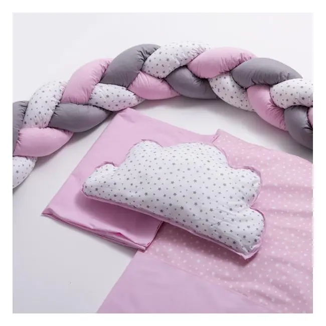 Lenjerie MyKids 8 piese Gray-Pink cu baldachin 120x60 cm 00081665