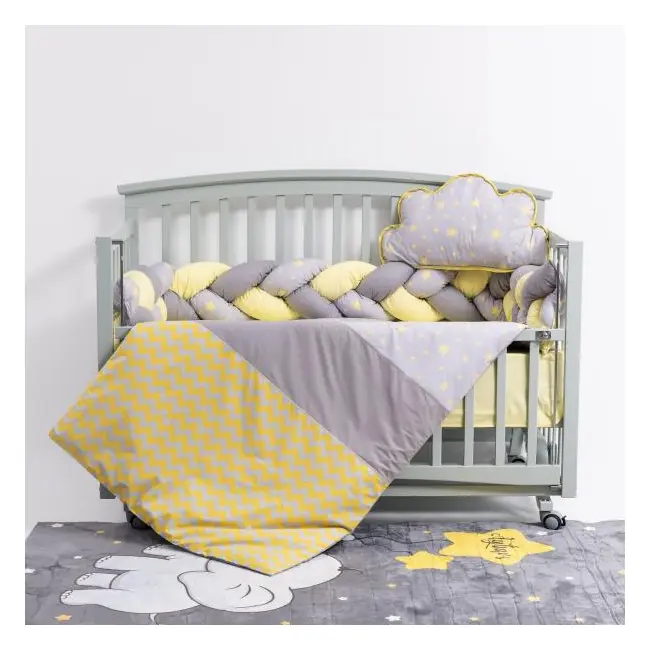 Lenjerie MyKids 8 piese Gray-Yellow cu baldachin 120x60 cm 00081664