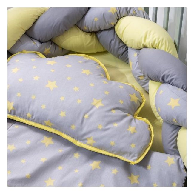 Lenjerie MyKids 8 piese Gray-Yellow cu baldachin 120x60 cm 00081664