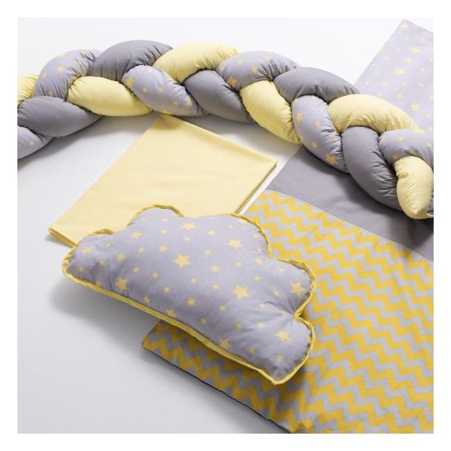 Lenjerie MyKids 8 piese Gray-Yellow cu baldachin 120x60 cm 00081664