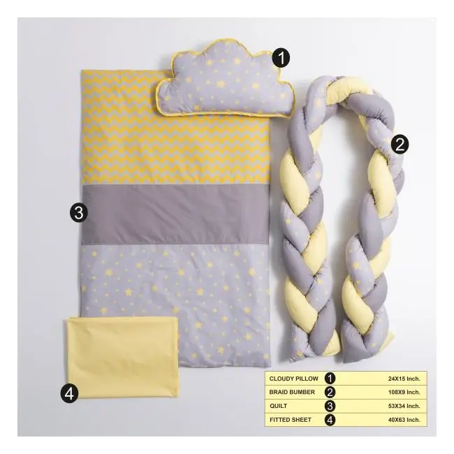 Lenjerie MyKids 8 piese Gray-Yellow cu baldachin 120x60 cm 00081664